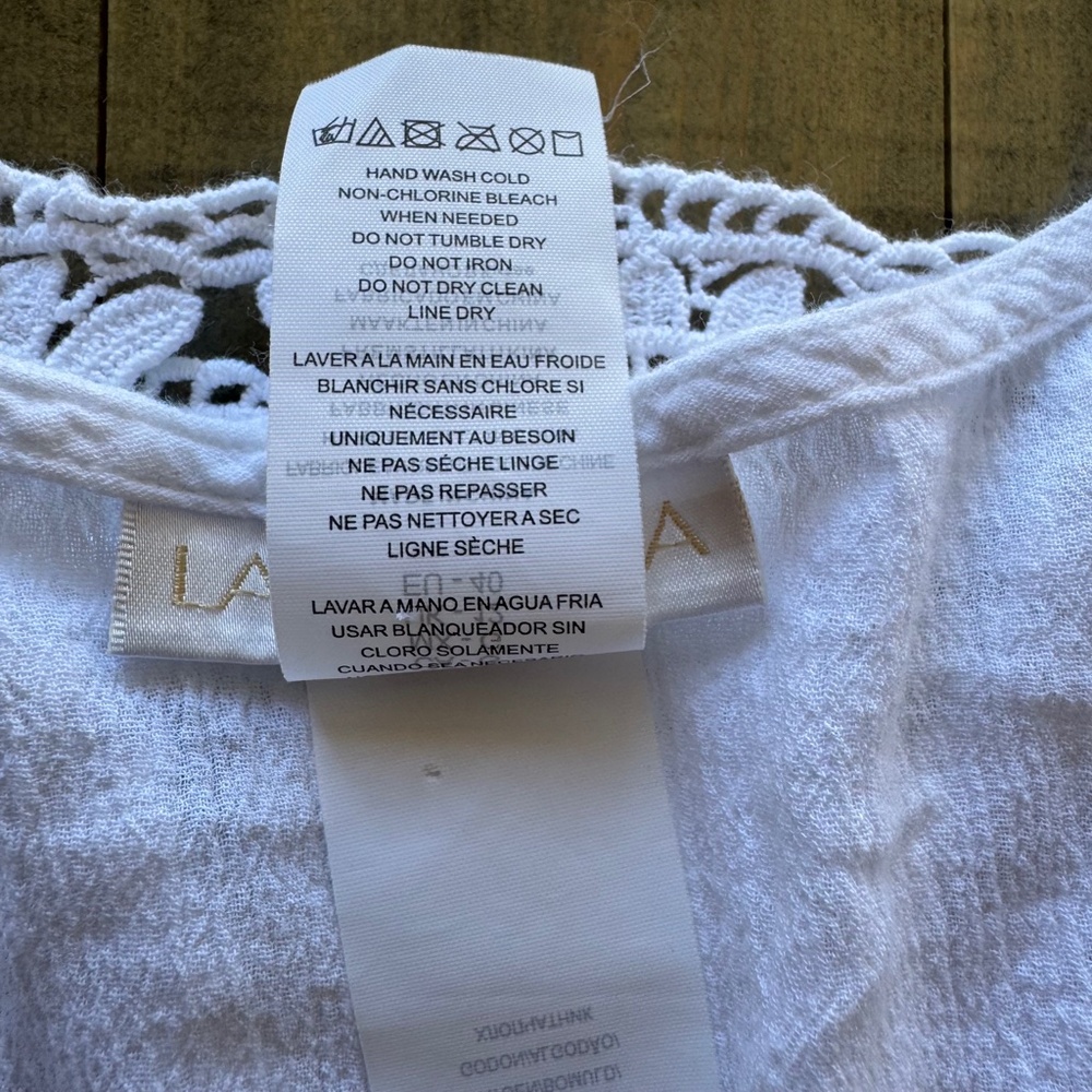 La Blanca White Crochet Trim Tunic Coverup Size L Resort Beach - Picture 4 of 10